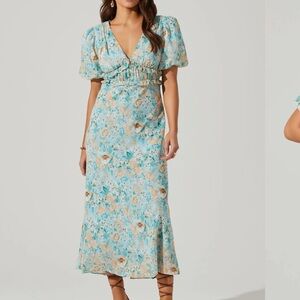 ESPERANZA FLORAL PUFF SLEEVE MIDI DRESS